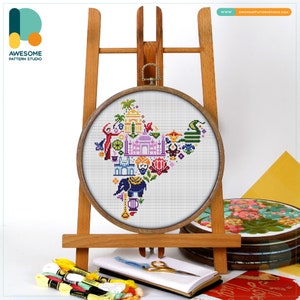 India Icons Cross Stitch Pattern and Kit - Modern Hoop Art and Embroidery Sampler for Unique Needlework Art, CS846