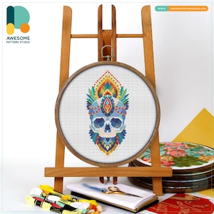 Mandala Skull CS186, Counted Cross Stitch Pattern KIT and PDF | Needlepoint | Embroidery | Cross Pattern | Embroidery
