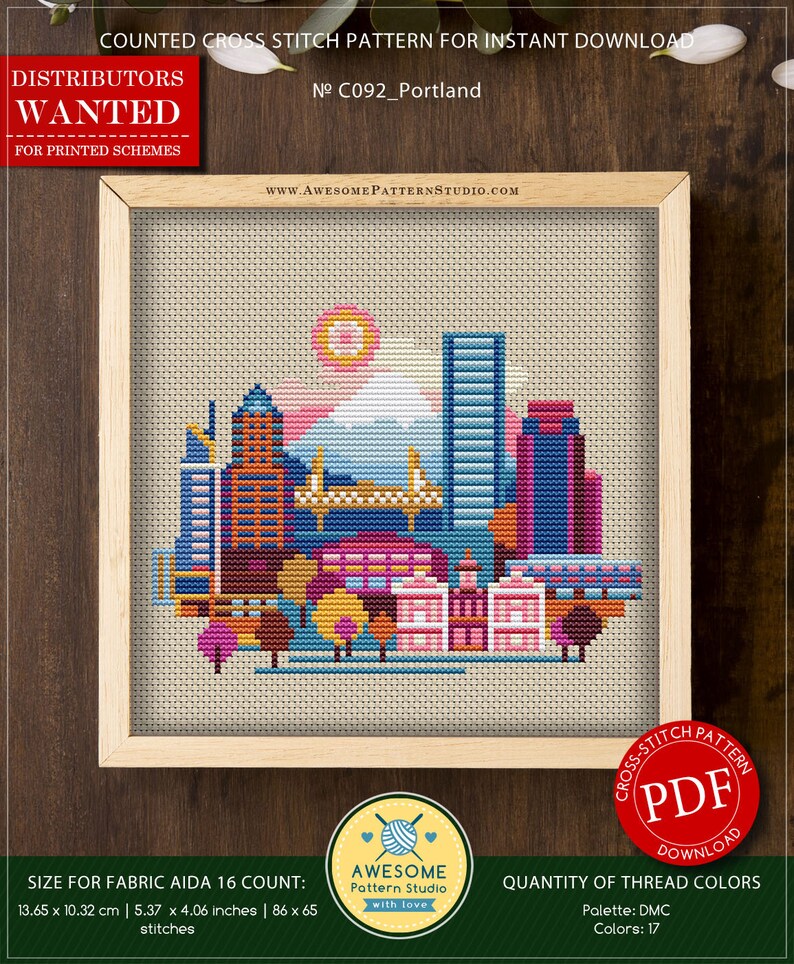 Portland P092 Embroidery Cross Stitch Pattern Download Etsy