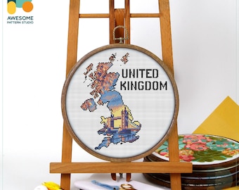Tower Bridge, United Kingdom, London Map Cross Stitch Pattern and Kit - Modern Cross Stitch Needlework Art for Embroidery Lovers, CS2567