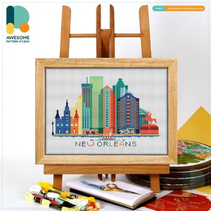 New Orleans, USA, America Cross Stitch Pattern and Kit: Modern Cross Stitch Needlework Art Embroidery Sampler, CS374