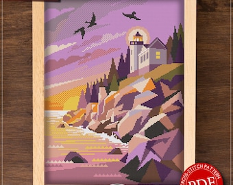 Acadia National Park  #P438 Cross Stitch Embroidery PDF Pattern Download | Cross Stitch Kits | How To Cross Stitch | Counted Cross Stitch