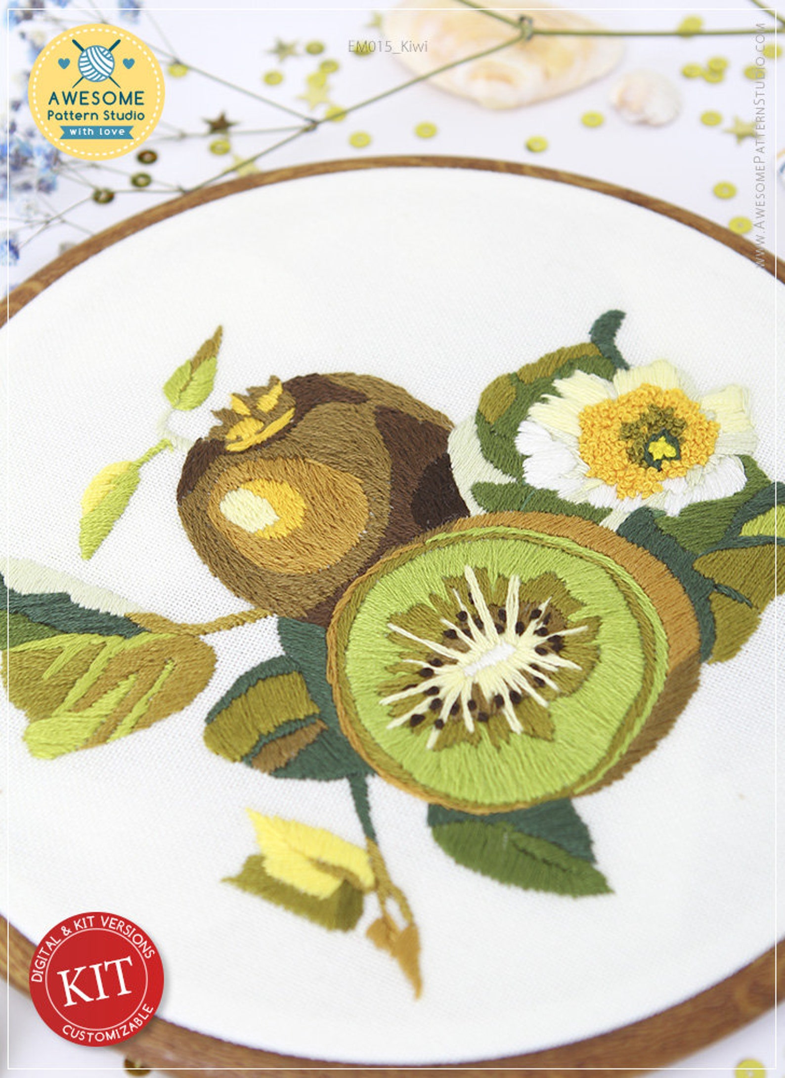 Kiwi Embroidery EM015 Embroidery Pattern KIT and PDF Modern Etsy