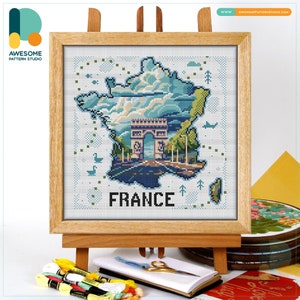 France Arc de Triomphe Paris Map CS2544, Counted Cross Stitch Pattern KIT and PDF | Embroidery Pdf Pattern Download | Cross Stitch Kits