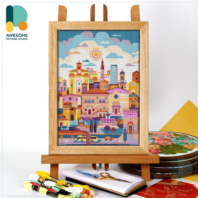 Perugia Italy CS3408, Counted Cross Stitch Pattern KIT and PDF | Embroidery Pdf Pattern Download | Cross Stitch Kits | How To Cross Stitch CS3408-2(120 x 162)