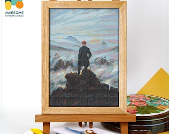 Wanderer Above The Sea Of Fog Caspar David Friedrich Cross Stitch Pattern and Kit - Modern Needlework Art by Caspar David Friedrich, CS2336