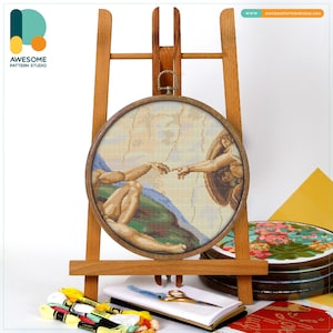 The Creation of Adam By Michelangelo Cross Stitch Pattern and Kit - Modern Needlework Art Embroidery Sampler, CS2251