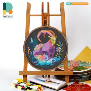 Zodiac Capricorn Cross Stitch Pattern and Kit: Modern Hoop Art for Hand Embroidery Enthusiasts, CS127