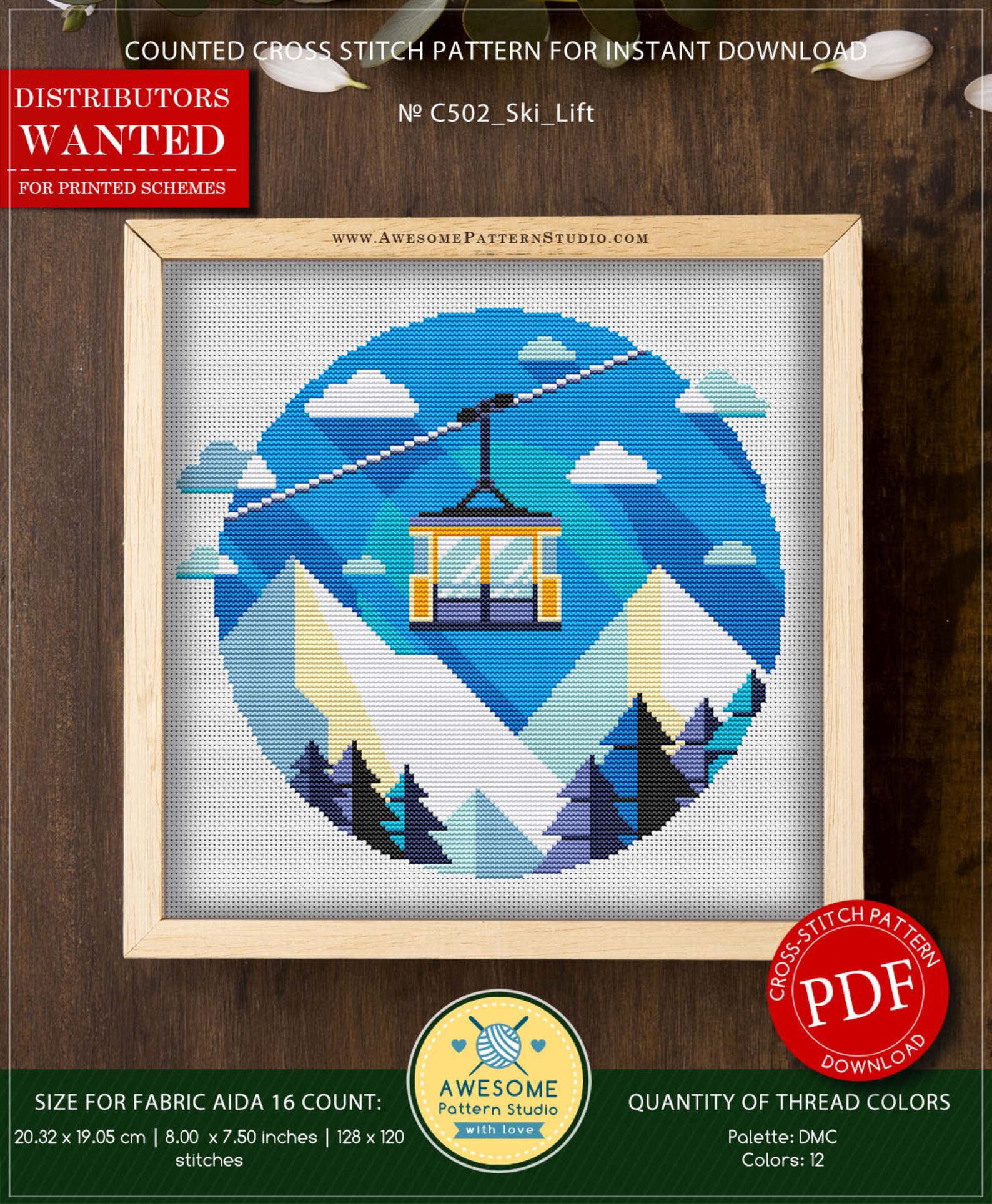 Ski Lift #P502 Cross Stitch Embroidery Pattern Instant Download | Cross ...