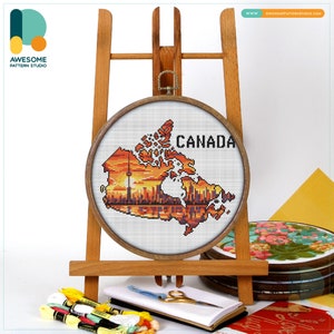 Toronto Map, Canada  Cross Stitch Pattern and Kit - Modern Needlework Art for Enthusiasts, Includes PDF and Embroidery Sampler, CS2531