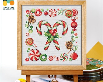 Christmas Candy Cane Cross Stitch Pattern and Kit: Modern Needlework Art for Festive Embroidery Sampler Enthusiasts, CS1379
