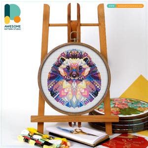 Mandala Hedgehog Cross Stitch Pattern and Kit: Modern Needlework Art for Hoop Lovers, CS520