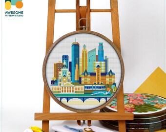 Minneapolis, USA, America Cross Stitch Pattern and Kit - Modern Cross Stitch Needlework Art for Embroidery Lovers, CS367
