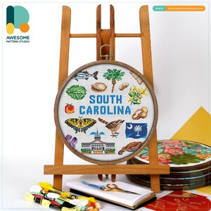 South Carolina, USA Collection: Cross Stitch Pattern and Kit - Modern Needlework Art with PDF Pattern and Hoop Art Delight, CS1901