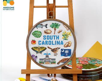 South Carolina, USA Collection: Cross Stitch Pattern and Kit - Modern Needlework Art with PDF Pattern and Hoop Art Delight, CS1901