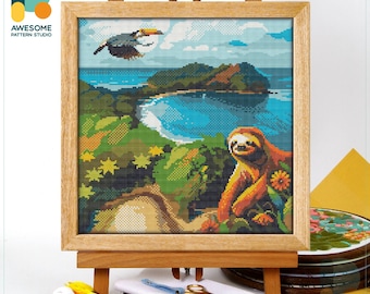 Manuel Antonio National Park, Costa Rica Cross Stitch Kit and Pattern - Modern Cross Stitch and Embroidery Sampler, CS2479