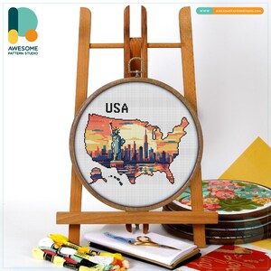 USA New York Map CS2523, Counted Cross Stitch Pattern KIT and PDF | Embroidery Pdf Pattern Download | Cross Stitch Kits