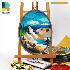 Lassen Volcanic National Park, USA Cross Stitch Kit and Pattern - Modern Needlework Art for Simple Cross Stitch Enthusiasts, CS1148