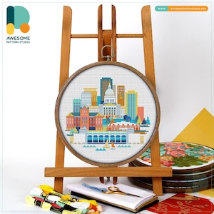 Madison, USA, America Cross Stitch Pattern and Kit - Modern Needlework Art and Embroidery Sampler for Creative Craft Lovers, CS992