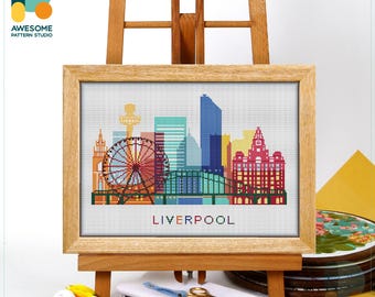 Liverpool, England, UK Cross Stitch Pattern and Kit - Modern Cross Stitch Needlework Art for a Unique Embroidery Sampler, CS360