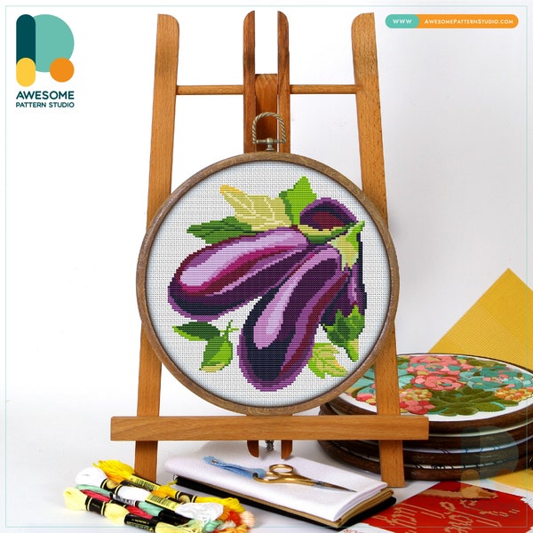 Aubergine Eggplant CS1026, Counted Cross Stitch Pattern KIT and PDF | Pdf Pattern Download | Cross Pattern | Cross Designs | Stitching