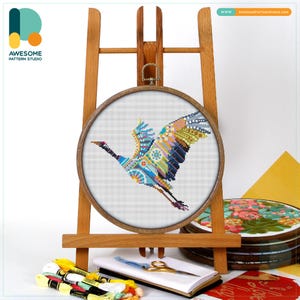Mandala Crane Cross Stitch Pattern and Kit: Modern Needlework Art with PDF Pattern for Beautiful Embroidery Sampler, CS302