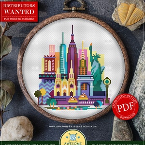 New York #P078 Embroidery Cross Stitch Pattern Instant Download | Stitching | Embroidery Kits | Cross Pattern | Cross Designs