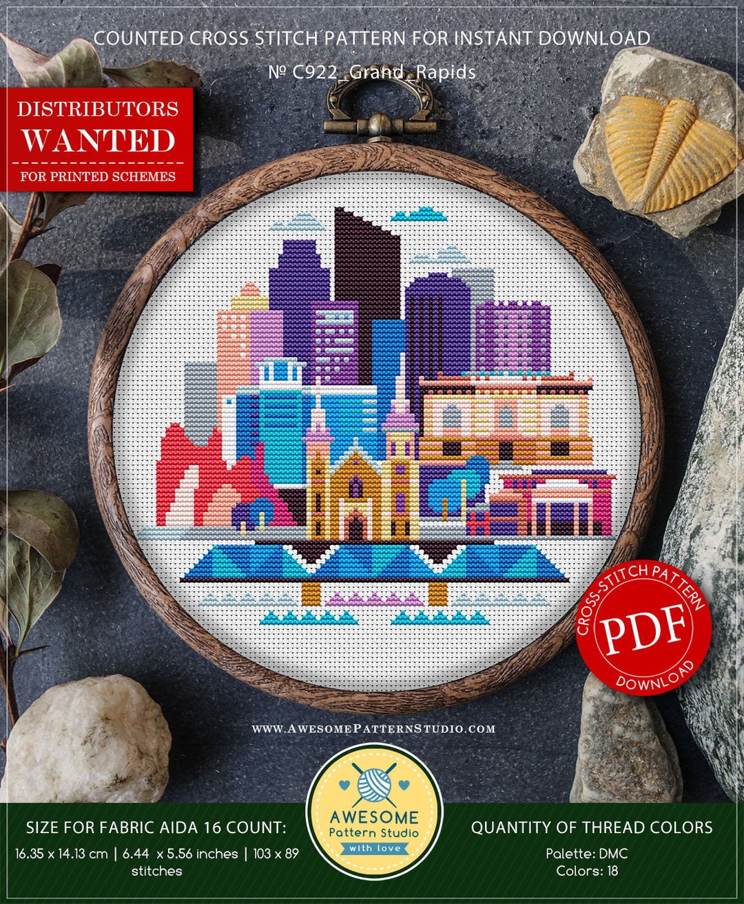 Grand Rapids Michigan P922 Cross Stitch Pattern Cross Stitch Etsy