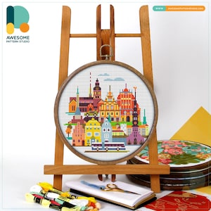 Riga, Latvia, Europe Cross Stitch Kit and Pattern: Modern Embroidery Sampler for Needlework Art Enthusiasts, CS1246