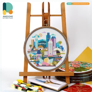 Los Angeles, USA, America Cross Stitch Pattern and Kit - Modern Needlework Art Embroidery Sampler, CS073