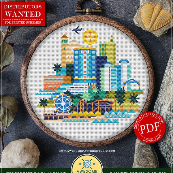 Santa Monica #P608 Cross Stitch Embroidery Pattern Download | Cross Stitch Kits | Needlepoint | Cross Pattern | Embroidery Stitches