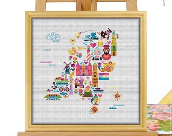 Netherlands in Icons CS2154, Counted Cross Stitch Pattern KIT and PDF | Embroidery Pdf Pattern Download | Cross Stitch Kits