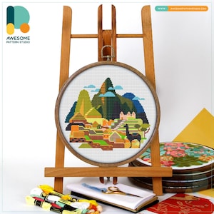 Machu Picchu, Peru, South America Cross Stitch Pattern and Kit - Modern Needlework Art for Embroidery Enthusiasts, CS1181