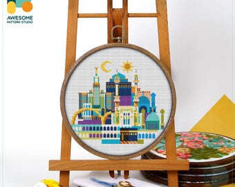 Mecca, Saudi Arabia, Middle East Cross Stitch Pattern and Kit: Modern Cross Stitch Needlework Art, CS156