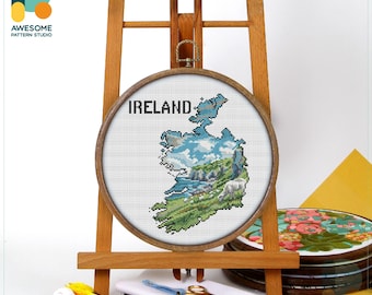 Cliffs of Moher, Ireland, Clare Map Cross Stitch Pattern and Kit - Modern Needlework Art Embroidery Sampler, CS2571