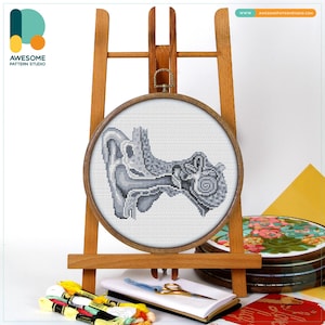 Anatomie menselijk oor kruissteekpatroon en kit moderne handwerkkunst borduurwerk sampler, CS2062