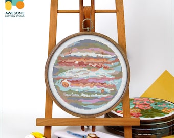 Jupiter Pattern Cross Stitch Kit and Pattern - Modern Cross Stitch Needlework Art for Creative Embroidery Lovers, CS858