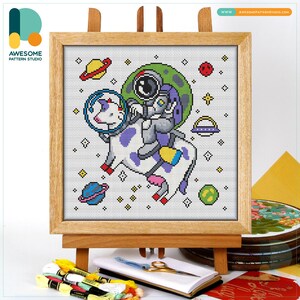 Astronaut Cow Ride Cross Stitch Pattern and Kit: Funny Needlework Art for Modern Cross Stitch Lovers, CS2170