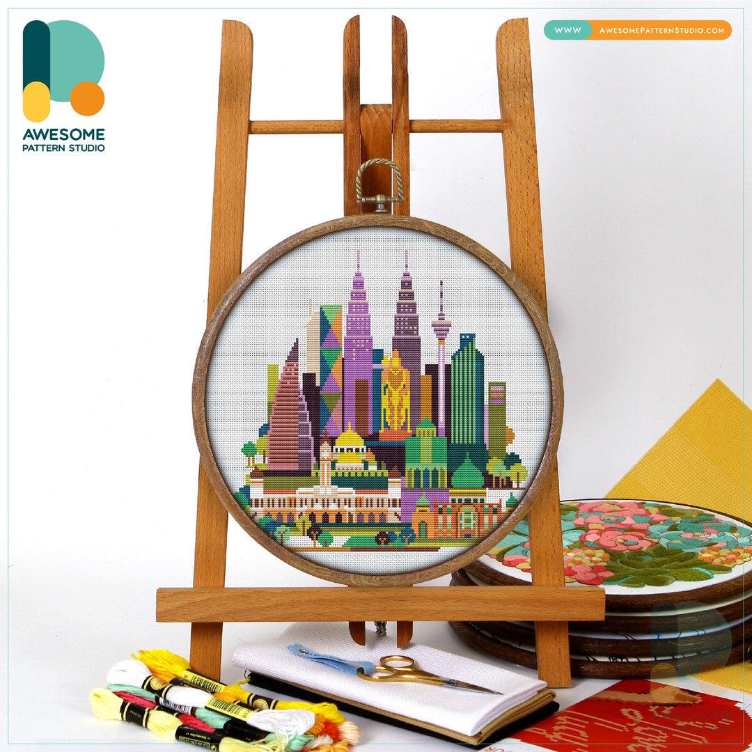 Kuala Lumpur CS627, Counted Cross Stitch Pattern KIT and PDF Embroidery