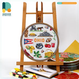 Ohio, USA Collection Cross Stitch Pattern and Kit: Modern Needlework Art with PDF Pattern and Hand Embroidery Essentials, CS1931