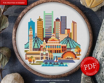 Boston #P084 Cross Stitch Embroidery PDF Pattern Download | Cross Stitch Kits | Needlepoint Kits | Stitch Design | Cross Designs