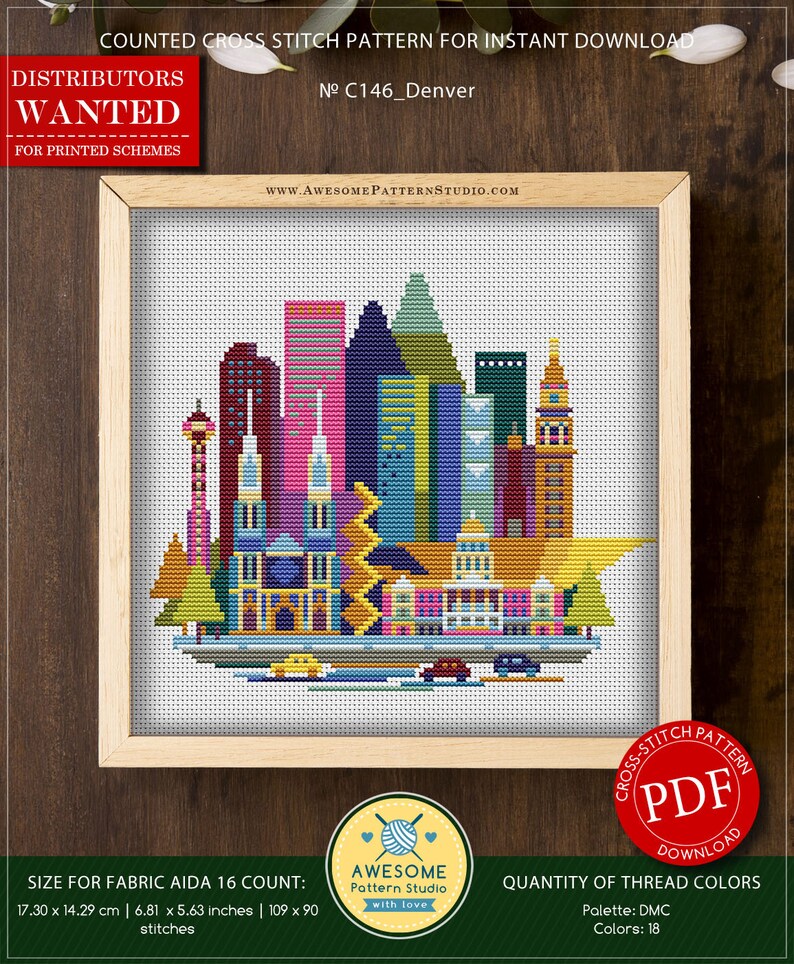 Denver P146 Cross Stitch Embroidery PDF Pattern Download Etsy