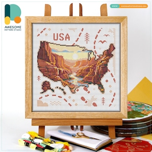 USA Grand Canyon Map CS2522, Counted Cross Stitch Pattern KIT and PDF | Embroidery Pdf Pattern Download | Cross Stitch Kits