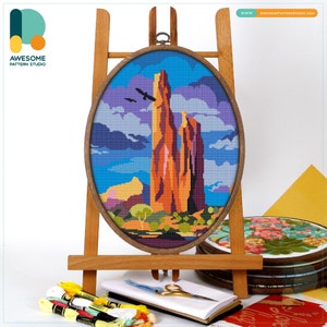 Canyon de Chelly, USA Cross Stitch Pattern and Kit - Modern Needlework Art, Embroidery Sampler for Unique Hoop Art Decor, CS1211