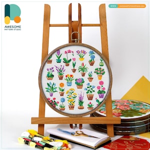 Indoor Plants Collection Cross Stitch Pattern and Kit - Modern Embroidery Sampler for Needlework Art Enthusiasts, CS1638