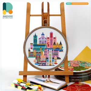 Gent, Belgium, Europe: Cross Stitch Pattern and Kit - Modern Cross Stitch and Embroidery Sampler for Needlework Art Lovers, CS1667