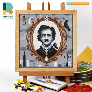 Edgar Allan Poe Portrait Cross Stitch Pattern and Kit - Modern Needlework Art Embroidery Sampler, CS1983 CS1983-1(120 x 120)