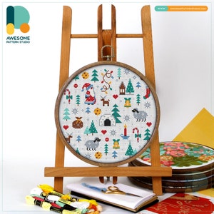 Holiday Icons Collage Cross Stitch Pattern and Kit: Modern Cross Stitch Embroidery Sampler for Festive Needlework Art, CS2026