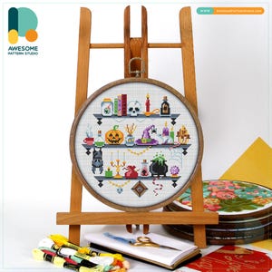 Halloween Potion Shelf Cross Stitch Pattern and Kit: Modern Cross Stitch and Needlework Art for Spooky Embroidery Sampler Lovers, CS1984