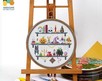 Halloween Potion Shelf Cross Stitch Pattern and Kit: Modern Cross Stitch and Needlework Art for Spooky Embroidery Sampler Lovers, CS1984